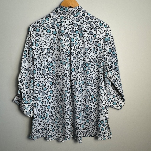 Notations Women's Multicolor Leopard Print 1/2 Sleeve Button Up Satin Blouse 2X - Picture 6 of 13